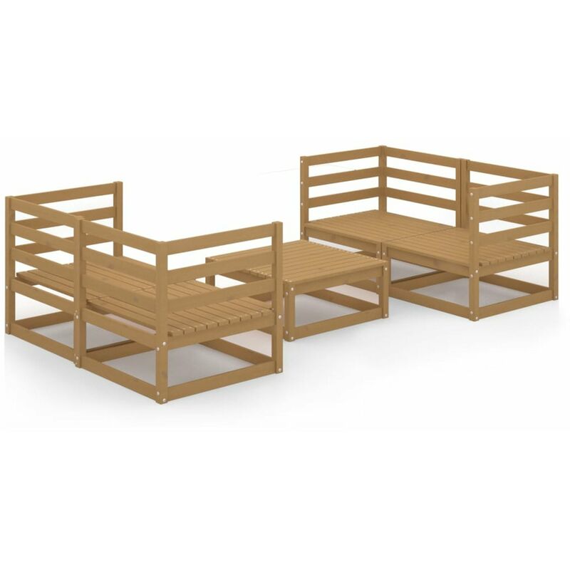 

Muebles de jardin 5 pzas y cojines marron miel madera pino
