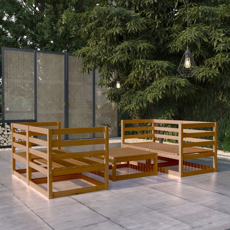 

Muebles de jardín 5 pzas y cojines marrón miel madera pino