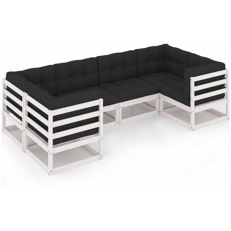 

Muebles de jardin 6 piezas con cojines blanco madera de pino