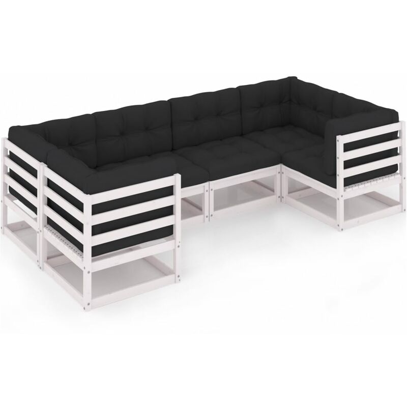 

Muebles de jardín 6 piezas con cojines blanco madera de pino