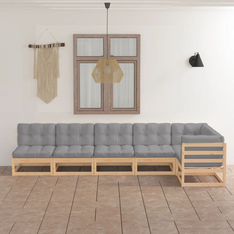 

Muebles de jardin 6 piezas con cojines de madera de pino maciza