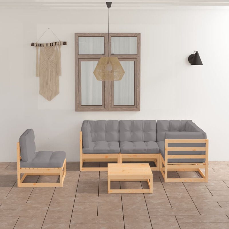 

Muebles de jardin 6 piezas con cojines de madera de pino maciza