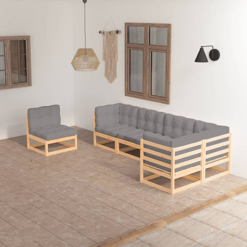

Happyshopping - Muebles de jardin 6 piezas con cojines de madera de pino maciza