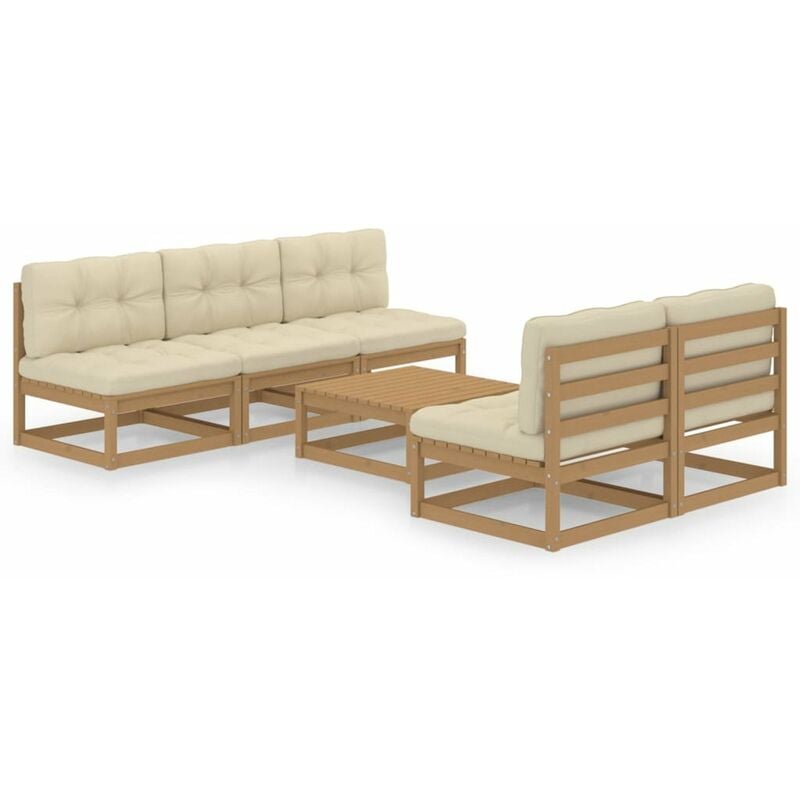 

Happyshopping - Muebles de jardin 6 piezas con cojines de madera de pino maciza