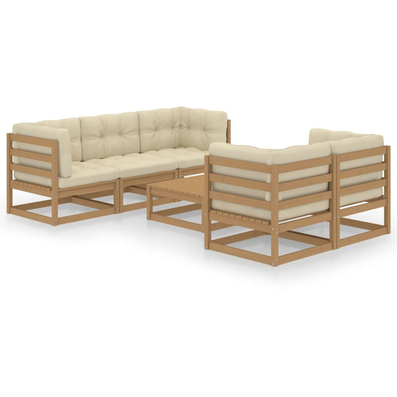

Happyshopping - Muebles de jardin 6 piezas con cojines de madera de pino maciza