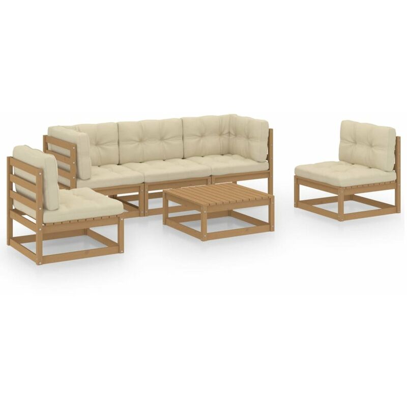 

Happyshopping - Muebles de jardin 6 piezas con cojines de madera de pino maciza