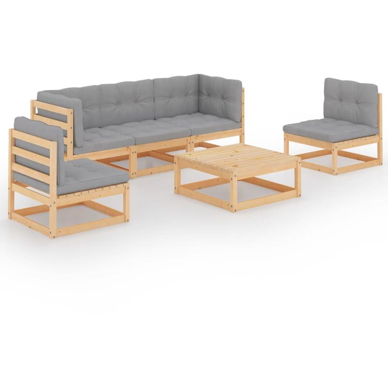 

Muebles de jardín 6 piezas con cojines de madera de pino maciza