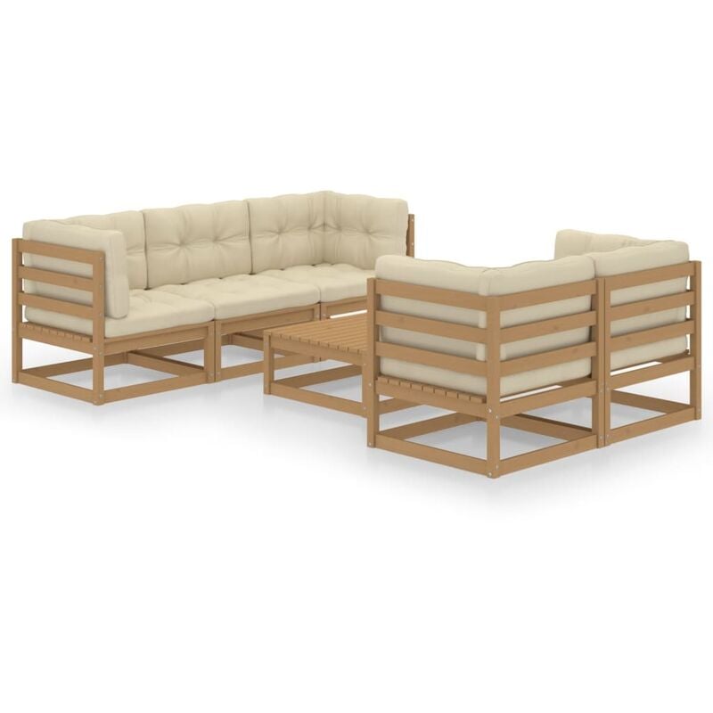 

Muebles de jardín 6 piezas con cojines de madera de pino maciza