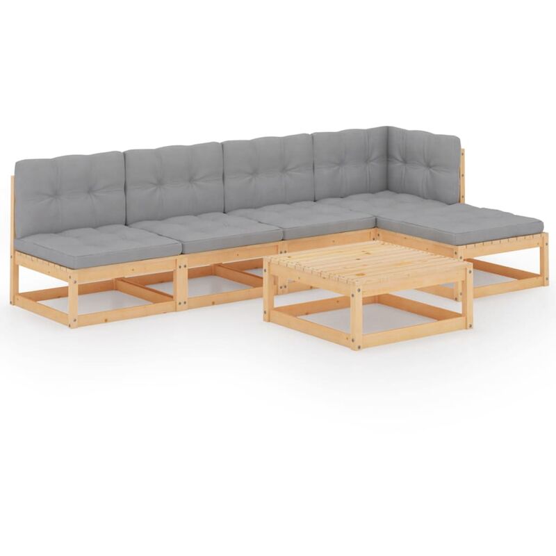 

Muebles de jardín 6 piezas con cojines de madera de pino maciza