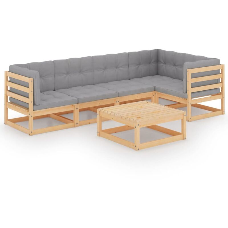 

Muebles de jardín 6 piezas con cojines de madera de pino maciza