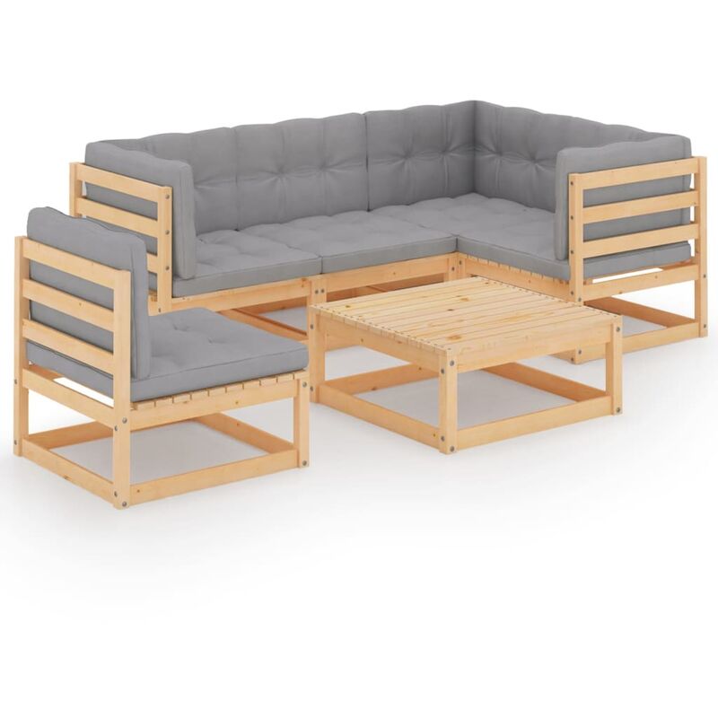 

Muebles de jardín 6 piezas con cojines de madera de pino maciza