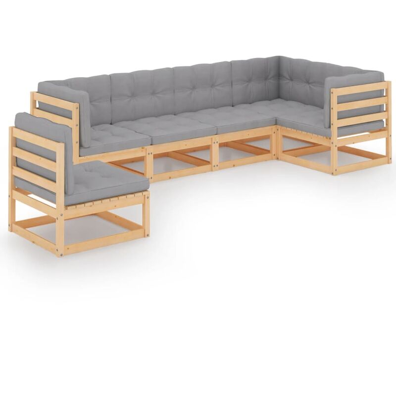 

Muebles de jardín 6 piezas con cojines de madera de pino maciza