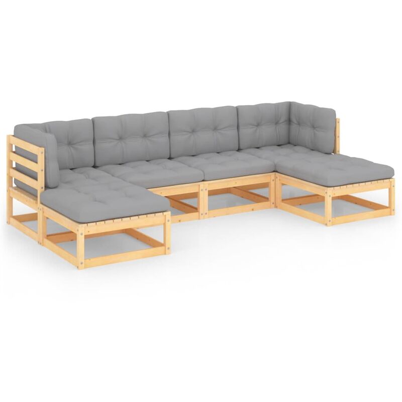 

Muebles de jardín 6 piezas con cojines de madera de pino maciza