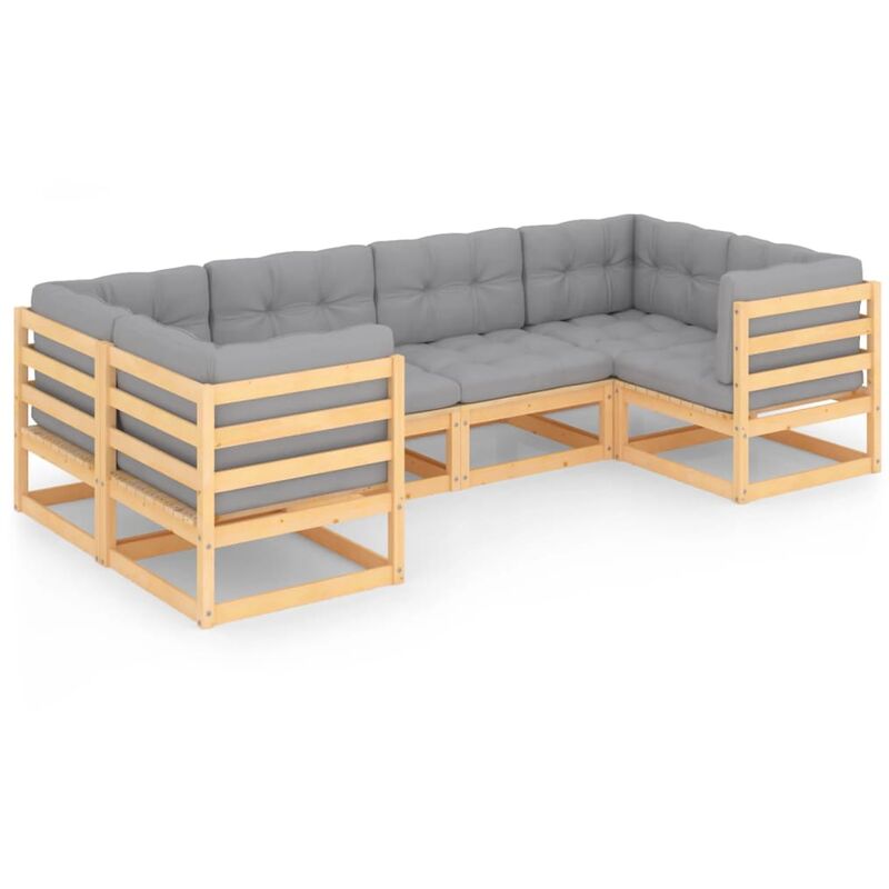 

Muebles de jardín 6 piezas con cojines de madera de pino maciza