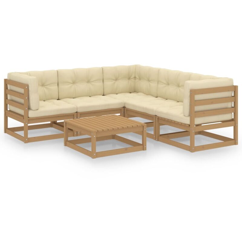 

Muebles de jardín 6 piezas con cojines de madera de pino maciza