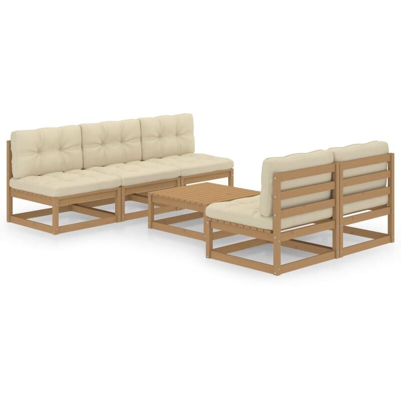

Muebles de jardín 6 piezas con cojines de madera de pino maciza