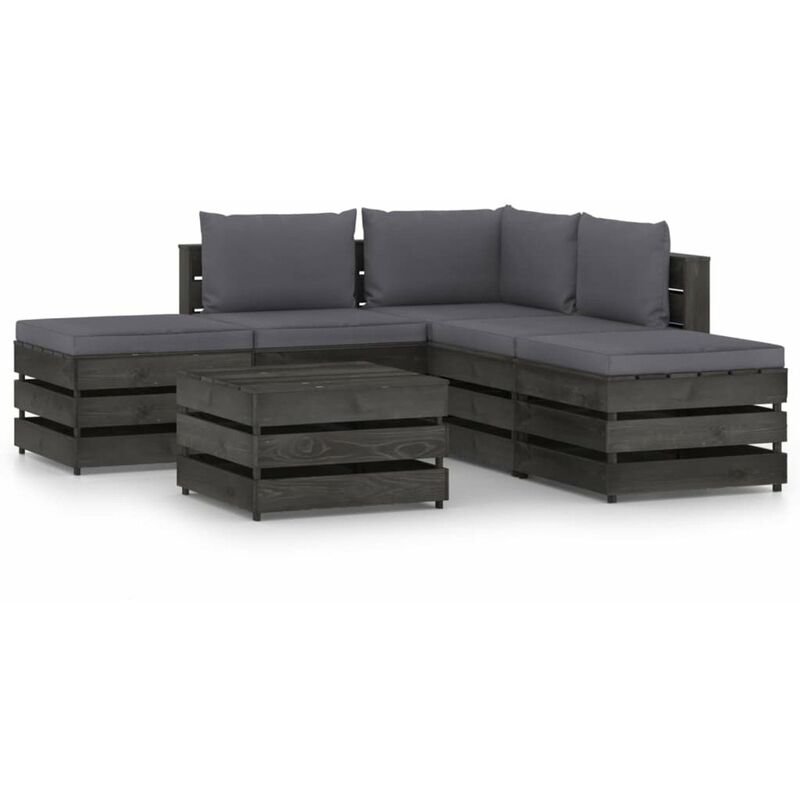 

Muebles de jardin 6 piezas con cojines madera impregnada gris