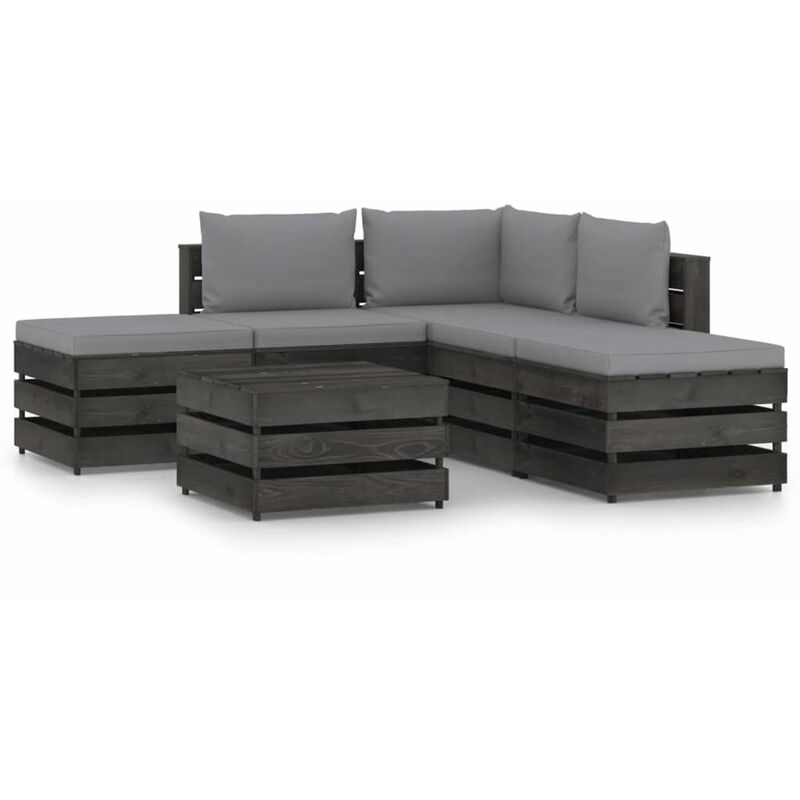 

Muebles de jardin 6 piezas con cojines madera impregnada gris