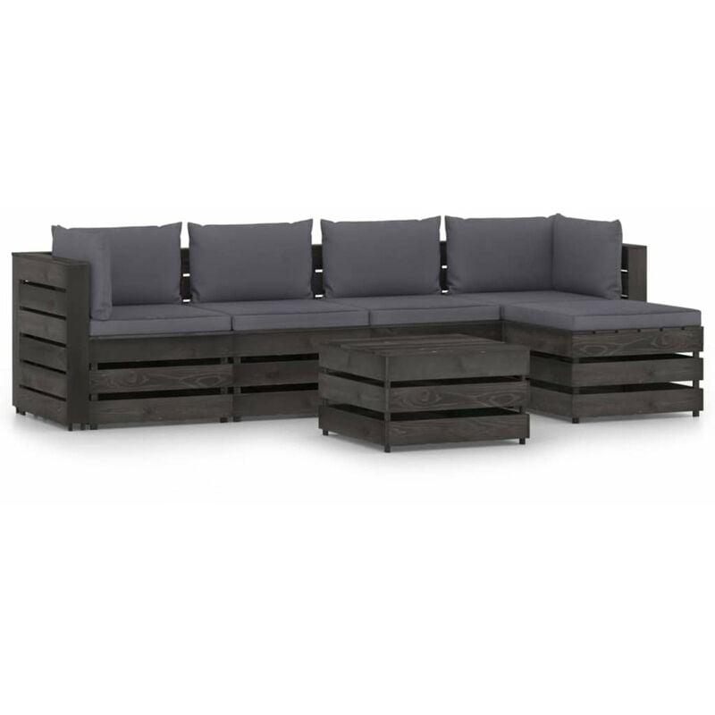 

Muebles de jardin 6 piezas con cojines madera impregnada gris
