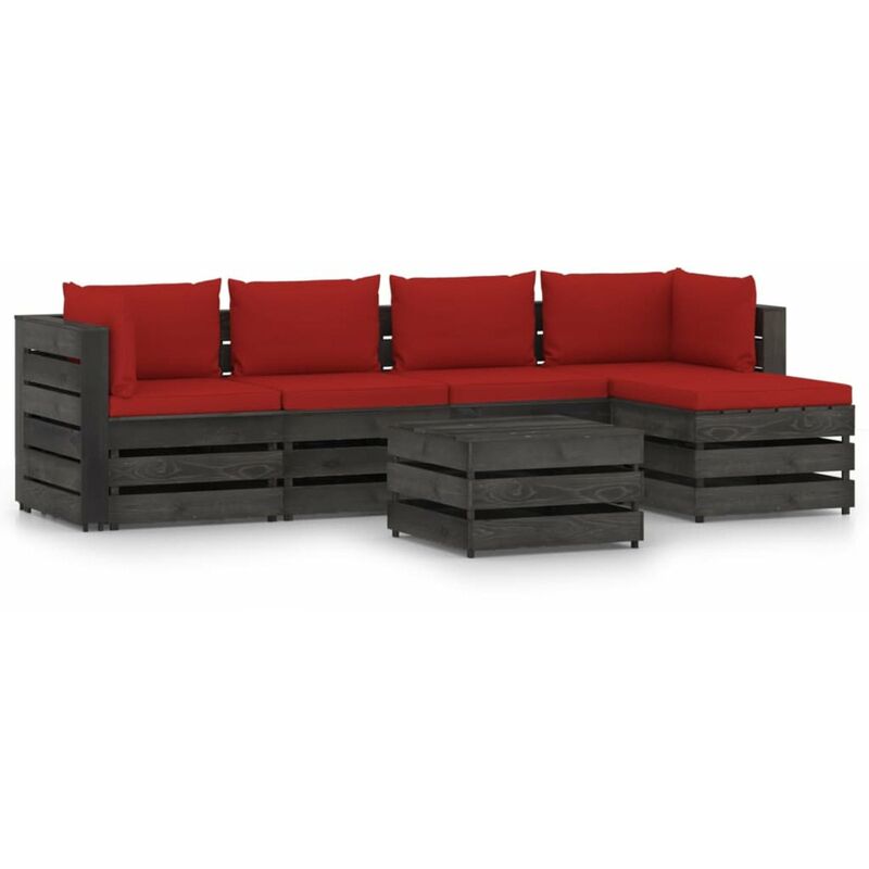 

Muebles de jardin 6 piezas con cojines madera impregnada gris