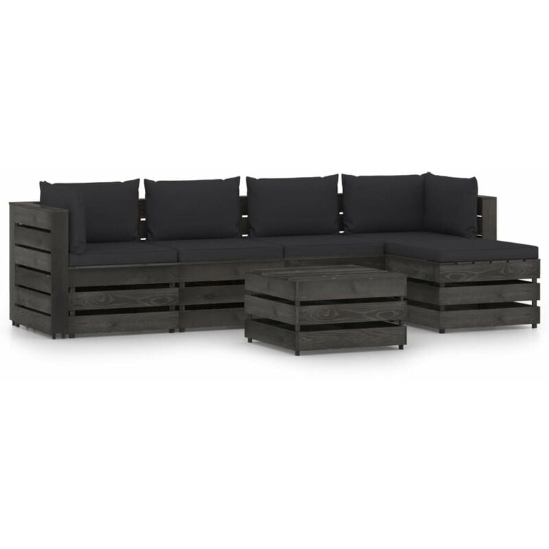 

Muebles de jardin 6 piezas con cojines madera impregnada gris