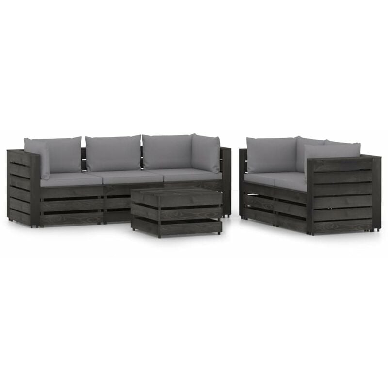 

Muebles de jardin 6 piezas con cojines madera impregnada gris