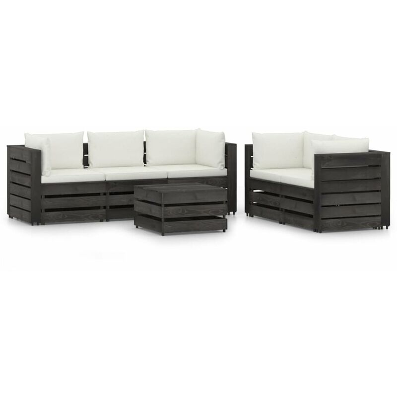 

Muebles de jardin 6 piezas con cojines madera impregnada gris