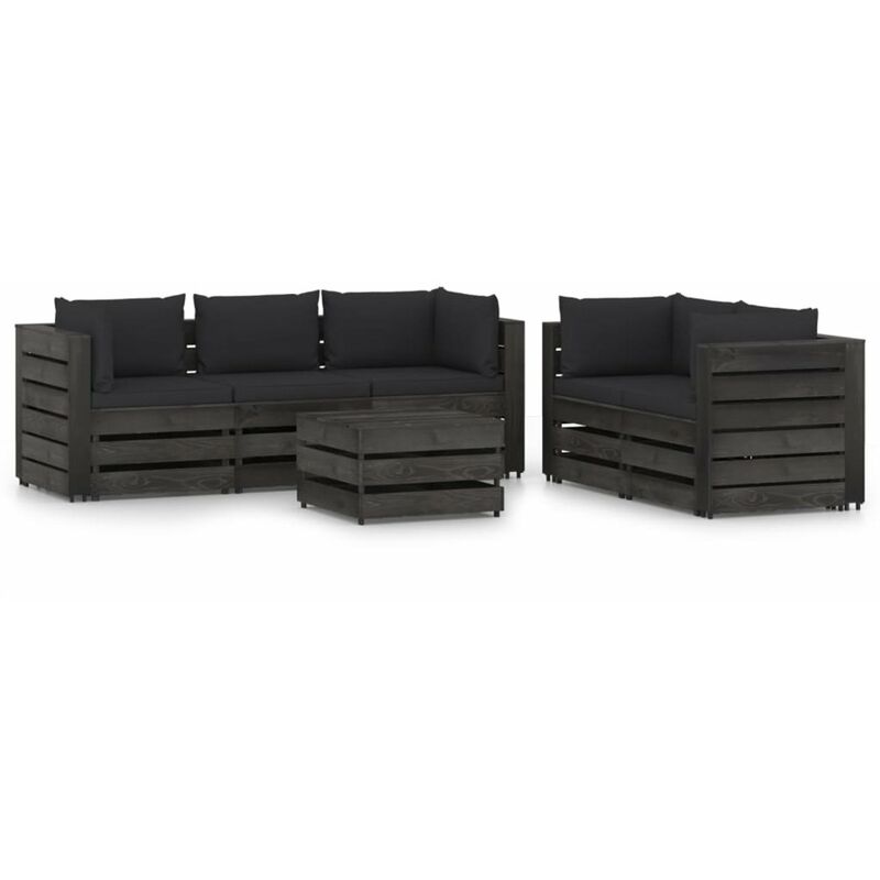 

Muebles de jardin 6 piezas con cojines madera impregnada gris