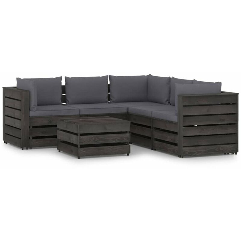 

Muebles de jardin 6 piezas con cojines madera impregnada gris