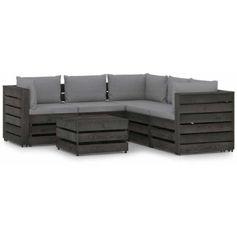 

Muebles de jardin 6 piezas con cojines madera impregnada gris
