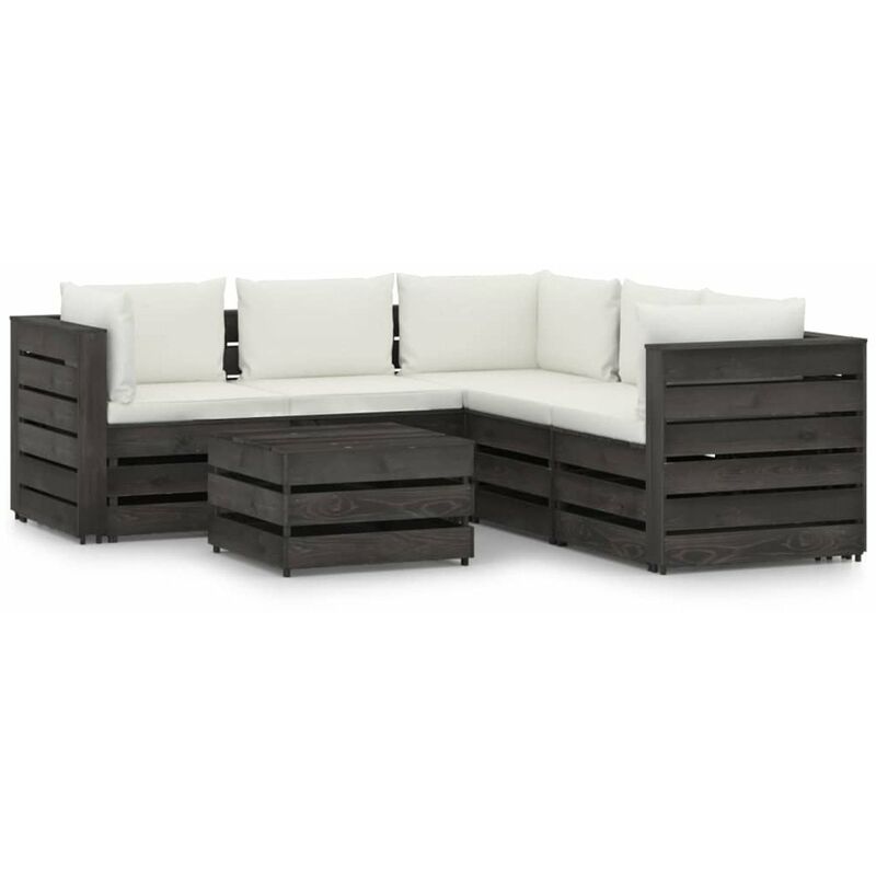 

Happyshopping - Muebles de jardin 6 piezas con cojines madera impregnada gris