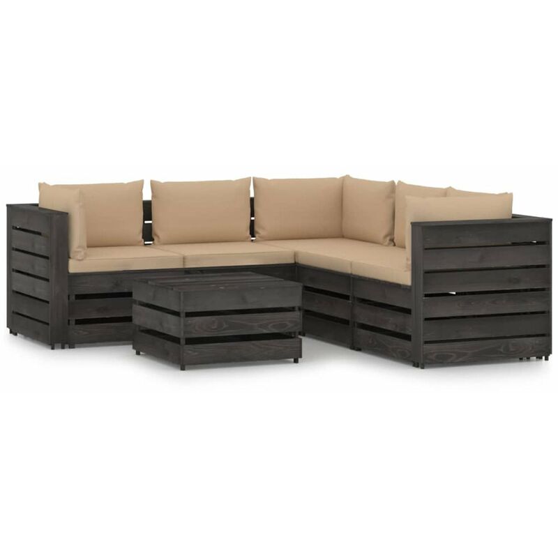 

Muebles de jardin 6 piezas con cojines madera impregnada gris