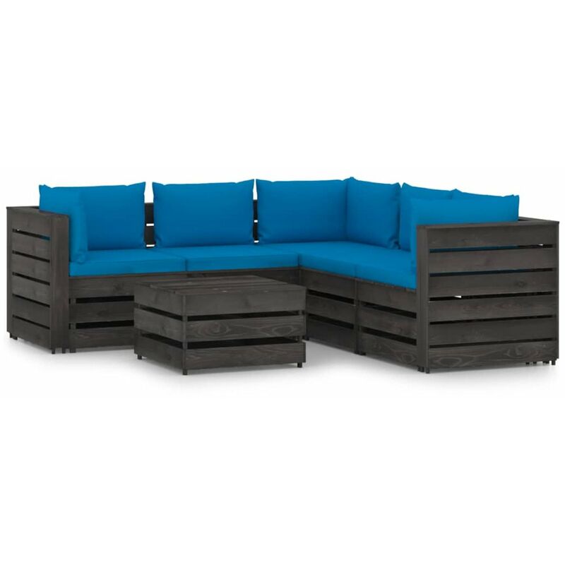 

Muebles de jardin 6 piezas con cojines madera impregnada gris