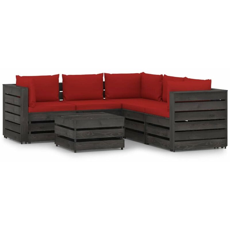 

Muebles de jardin 6 piezas con cojines madera impregnada gris