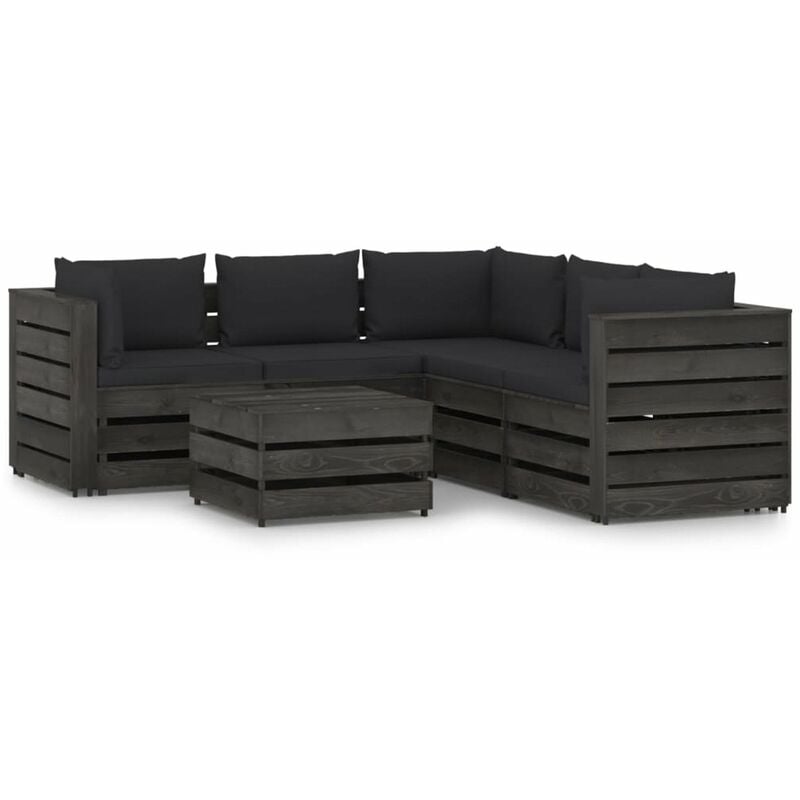 

Muebles de jardin 6 piezas con cojines madera impregnada gris