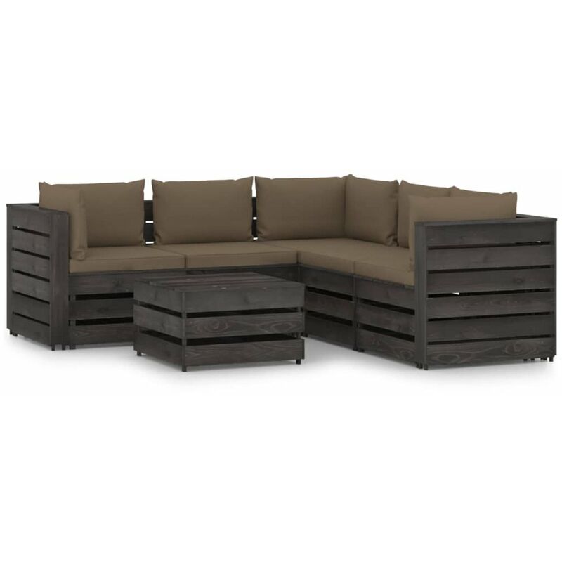 

Muebles de jardin 6 piezas con cojines madera impregnada gris