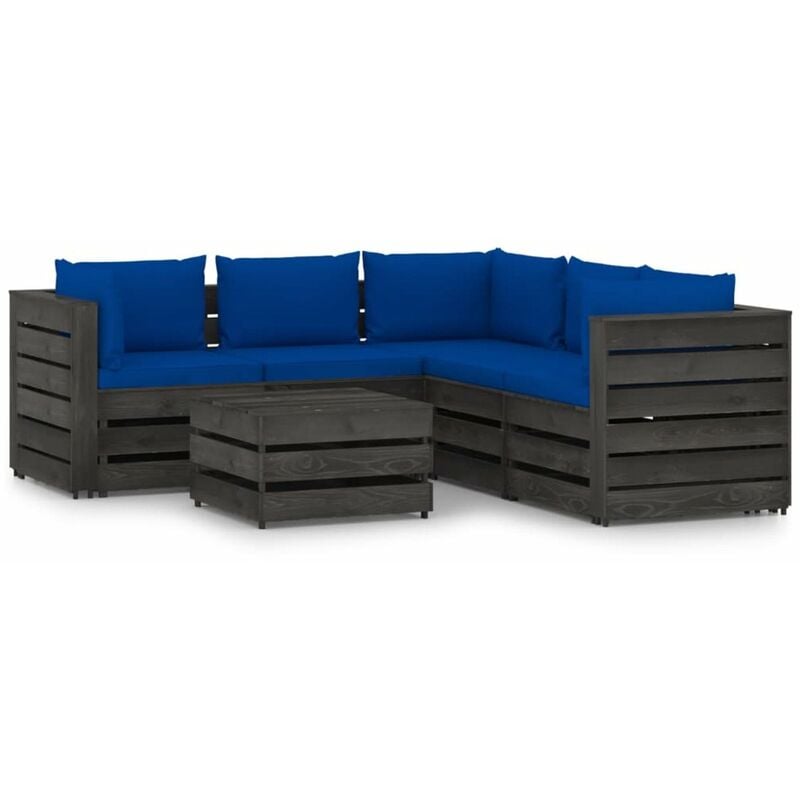 

Muebles de jardin 6 piezas con cojines madera impregnada gris