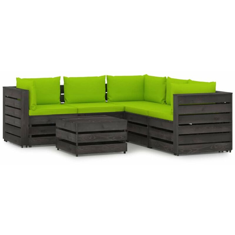 

Muebles de jardin 6 piezas con cojines madera impregnada gris