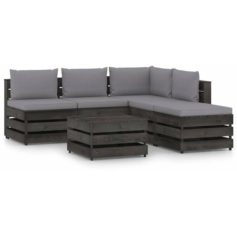 

Happyshopping - Muebles de jardin 6 piezas con cojines madera impregnada gris