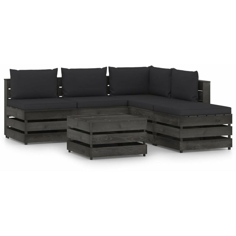 

Muebles de jardin 6 piezas con cojines madera impregnada gris
