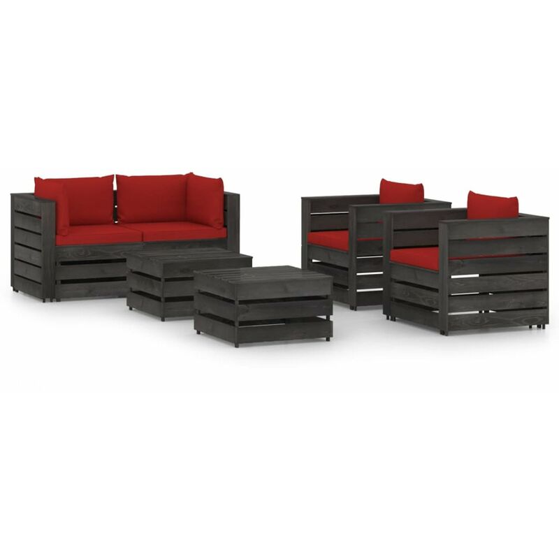 

Happyshopping - Muebles de jardin 6 piezas con cojines madera impregnada gris