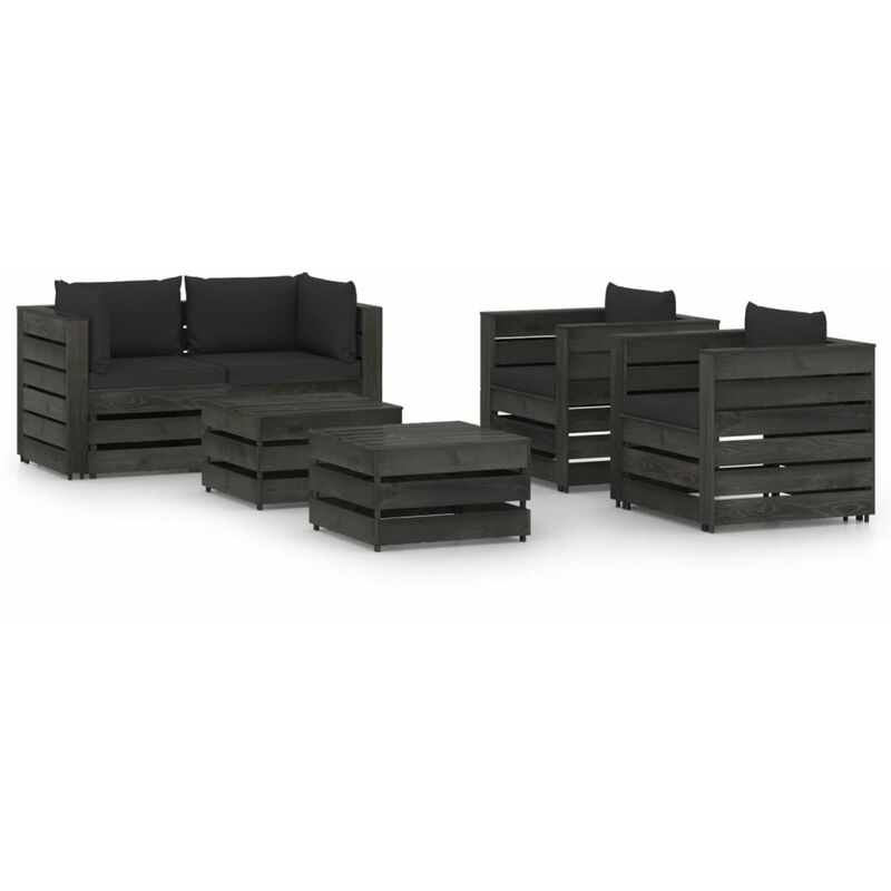 

Muebles de jardin 6 piezas con cojines madera impregnada gris