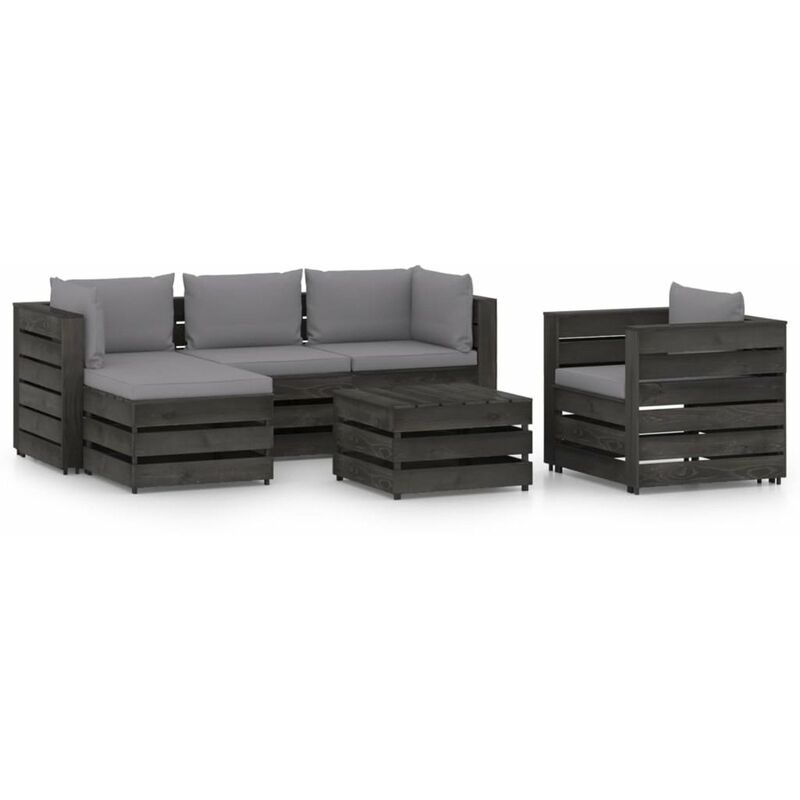 

Muebles de jardin 6 piezas con cojines madera impregnada gris