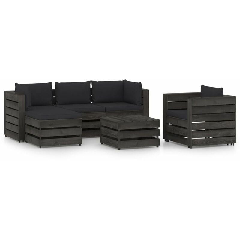 

Muebles de jardin 6 piezas con cojines madera impregnada gris