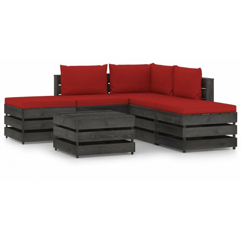 

Muebles de jardin 6 piezas con cojines madera impregnada gris
