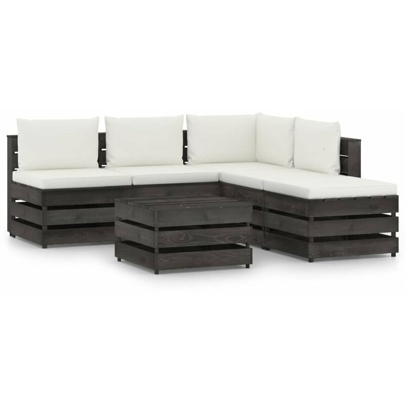 

Happyshopping - Muebles de jardin 6 piezas con cojines madera impregnada gris