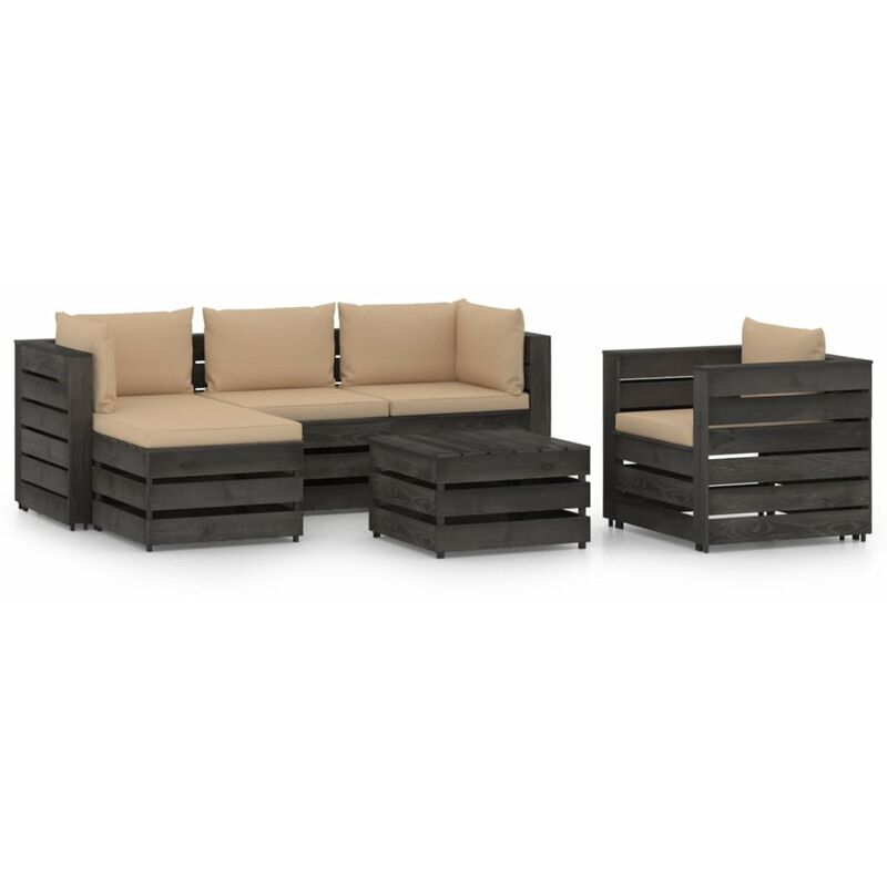 

Happyshopping - Muebles de jardin 6 piezas con cojines madera impregnada gris