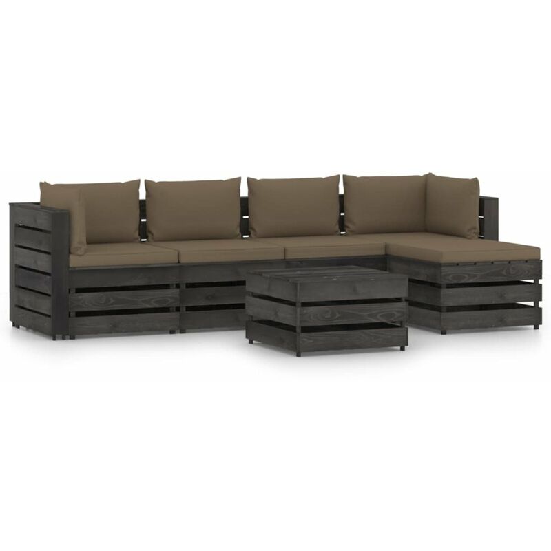 

Muebles de jardin 6 piezas con cojines madera impregnada gris