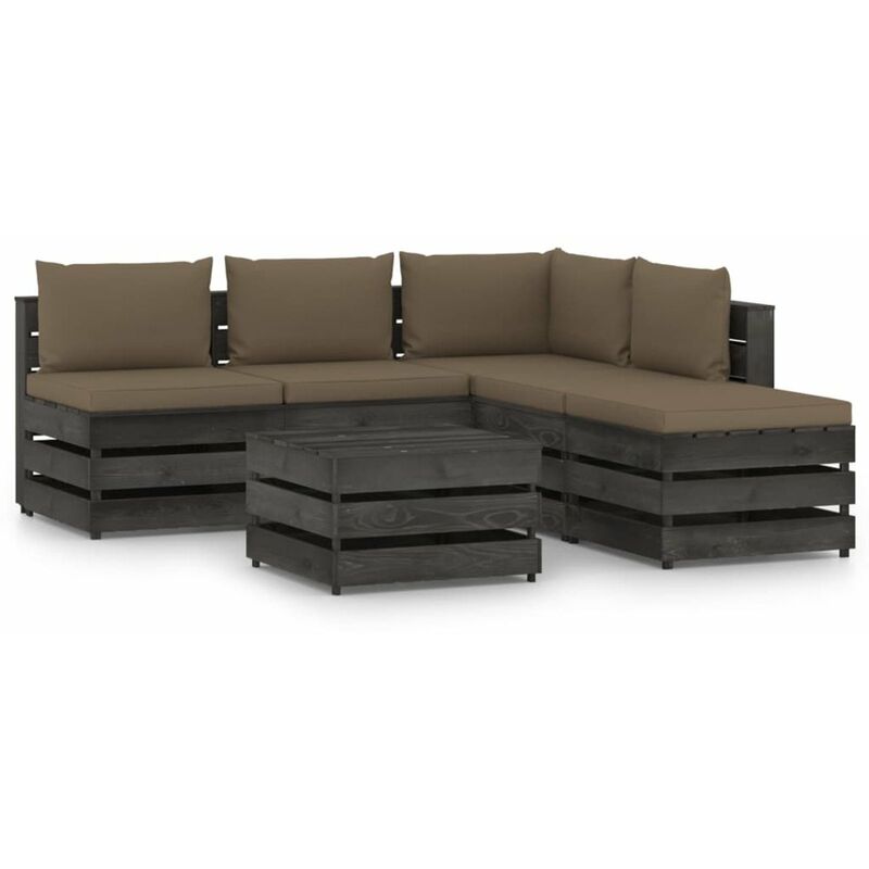 

Muebles de jardin 6 piezas con cojines madera impregnada gris