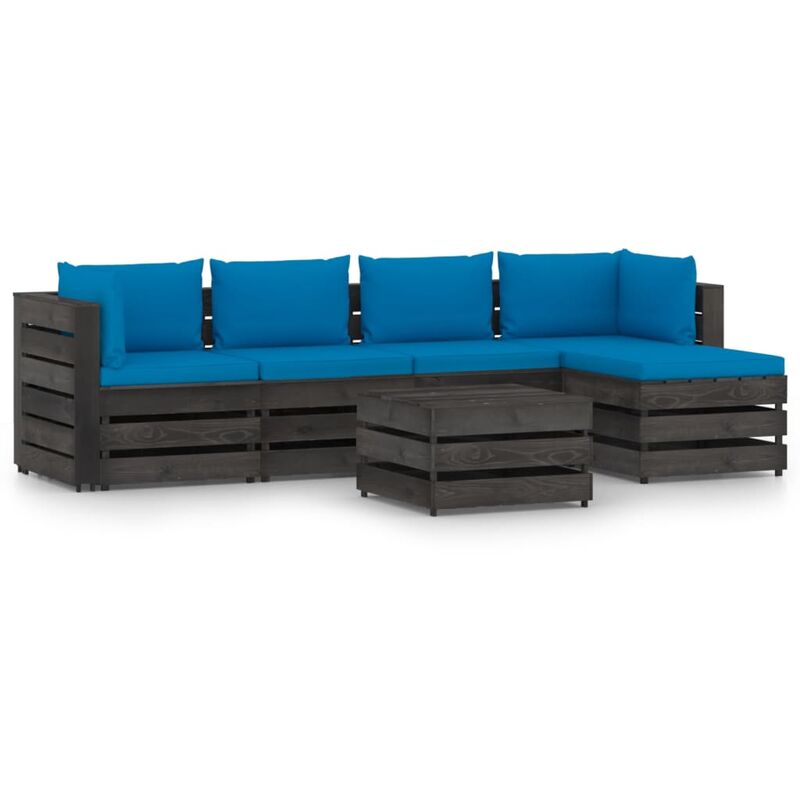 

Muebles de jardín 6 piezas con cojines madera impregnada gris